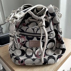 Coach Poppy bucket bag in silver/black/pink. #17930